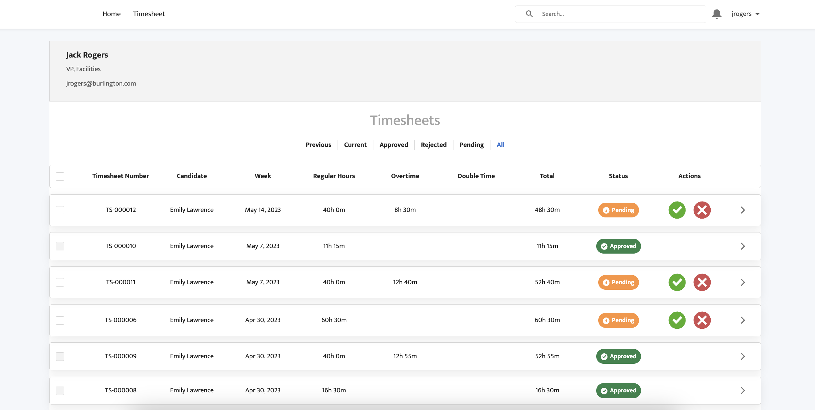 Asymbl Time Timesheet Approver List Screenshot