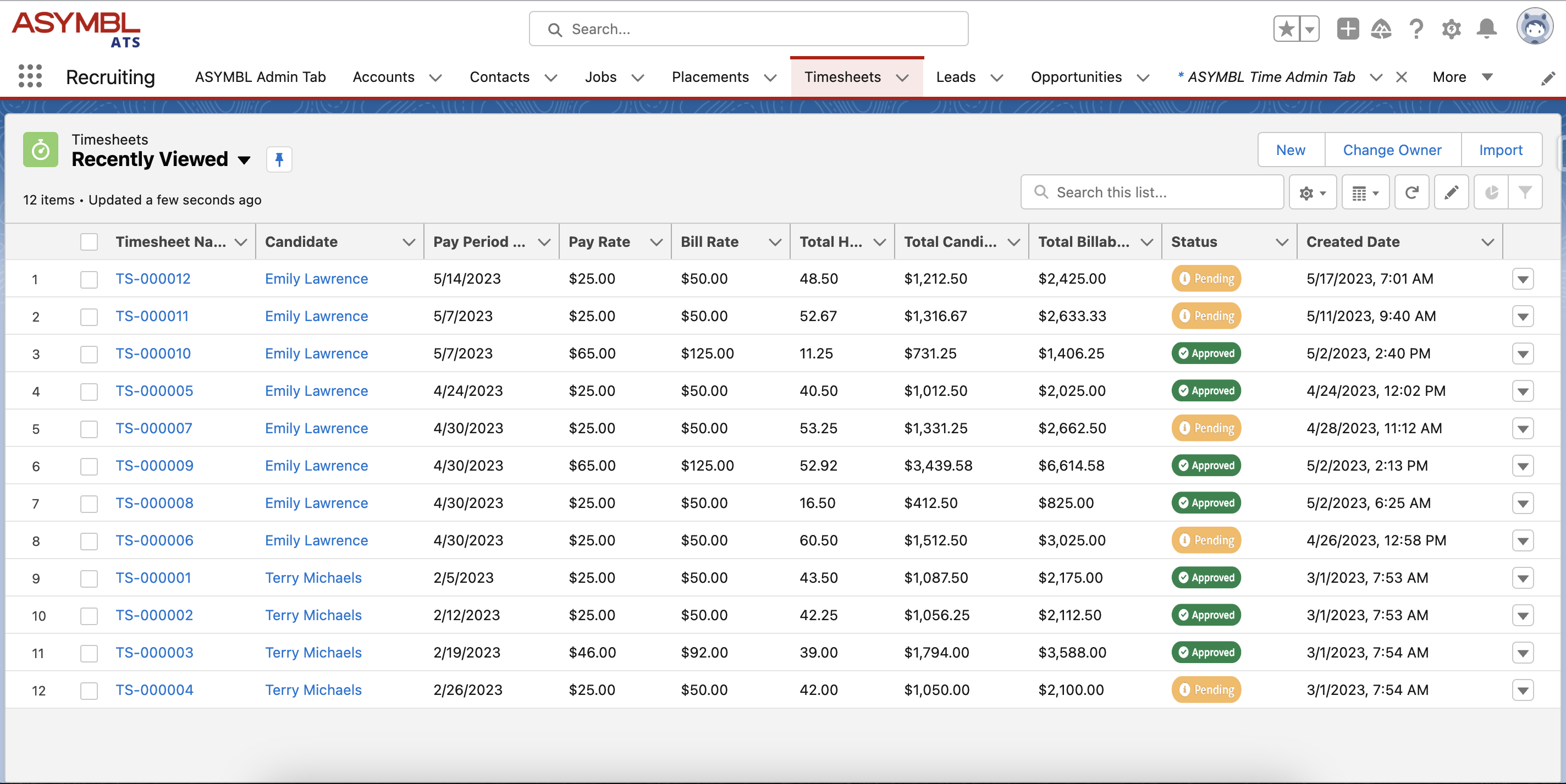 Timesheet List View